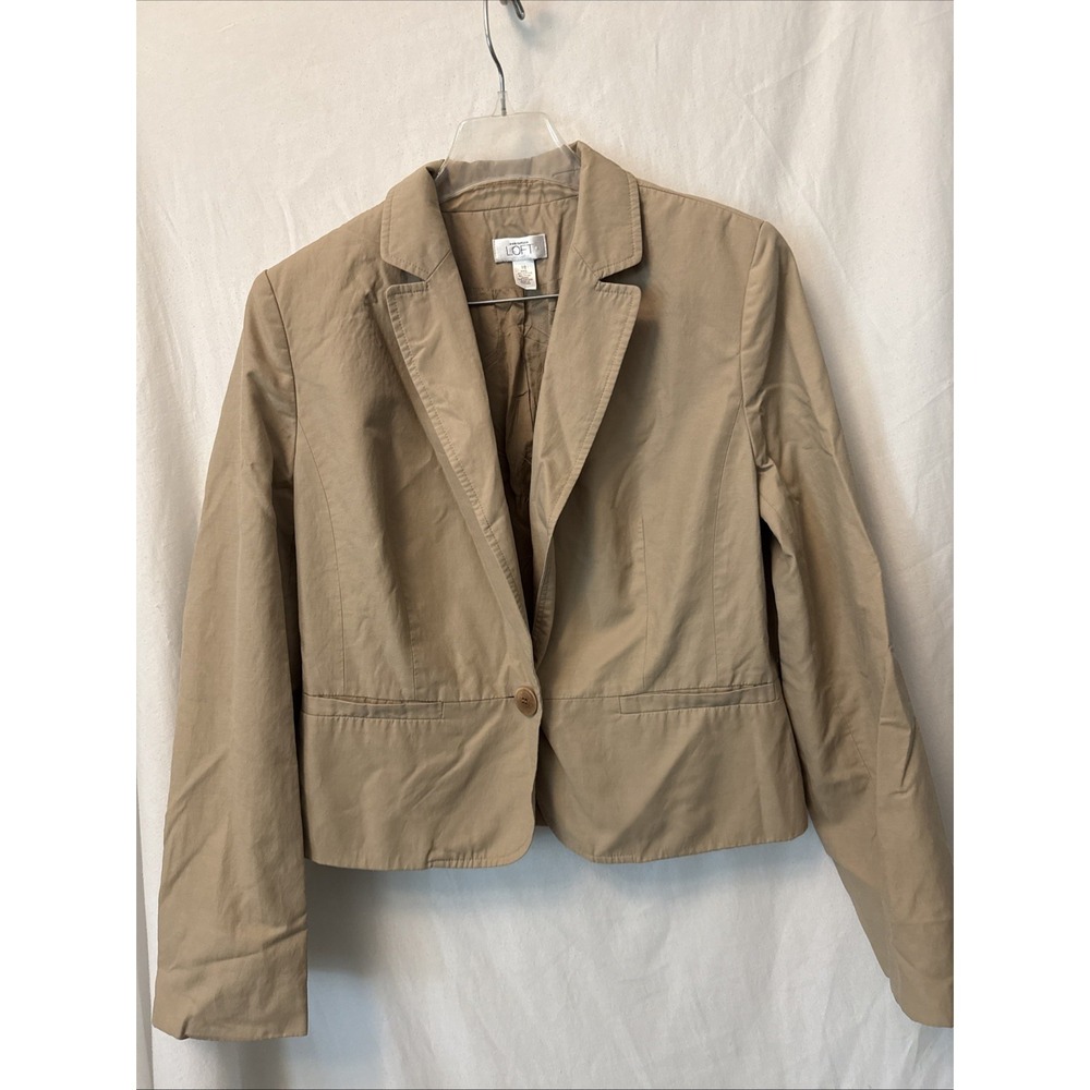 Ann Taylor LOFT Womens Tan Khaki Blazer One Button Career, Minimalist 10